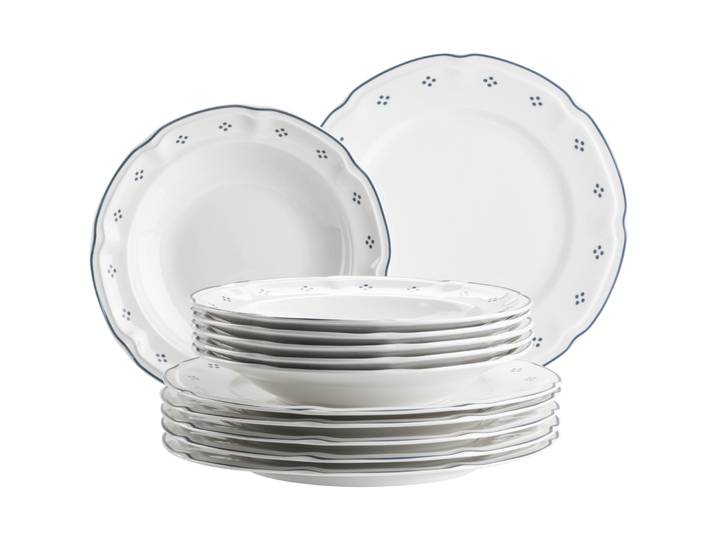 MÄSER Geschirr-Set Lova Weiss / Blau Porzellan 12 Stk