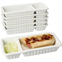 6x Frikandelschale Porzellan weiß mit 2 Bereichen Servierschale Buletten Pommes