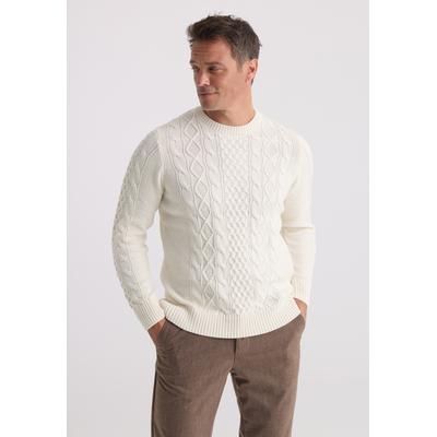 Rundhalspullover FELIX HARDY "Rundhalspullover", Herren, Gr. M, ecru, 100% Baumwolle, Rundhals, Pullover Rundhalspullover