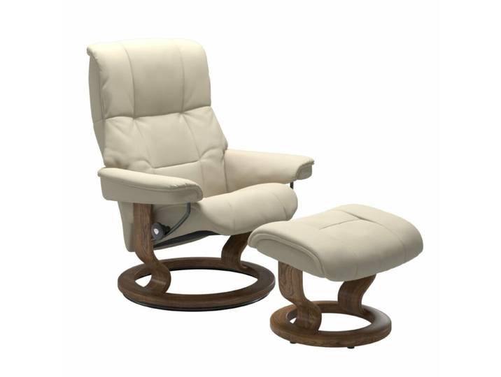 Stressless Mayfair Sessel Classic - Leder Batick Cream - Buche Holzfarbe Teak - inkl. Hocker Modern, Skandinavisch, Zeitlos