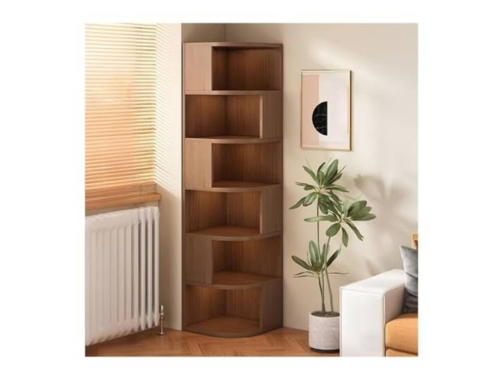6 Ebenen Eckregal/DIY Bücherregal 40 * 40 * 176cm Eckschrank Weiß MDF-Material Multifunktionales Ausstellungsregal Für Wohnzimmer, Büro Oder Kinderzimmer(Walnut color)