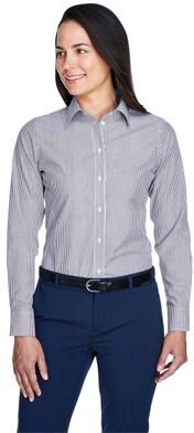 Devon & Jones D645W Women's Crown Collection Banker Stripe Woven Dress Shirt in Navy Blue size Large   Cotton/Polyester Blend