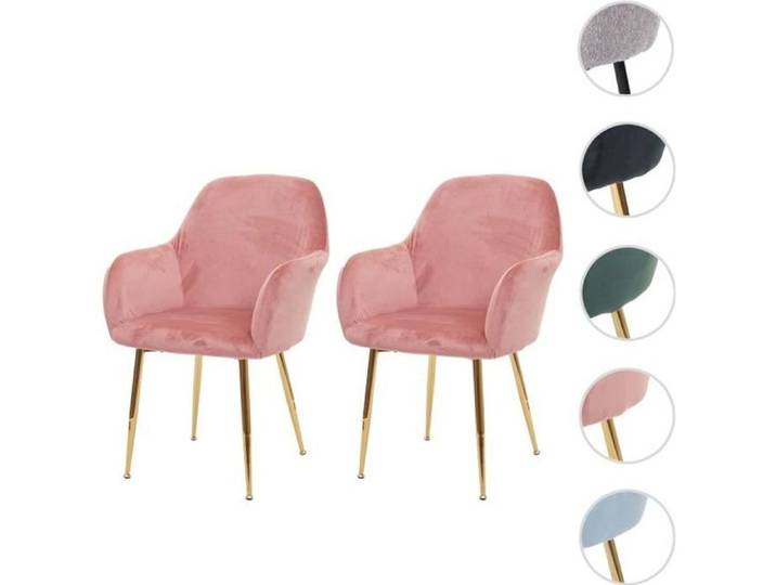 Chaise de salle à manger HWC-F18 - Design rétro - Velours vieux rose - Pieds dorés