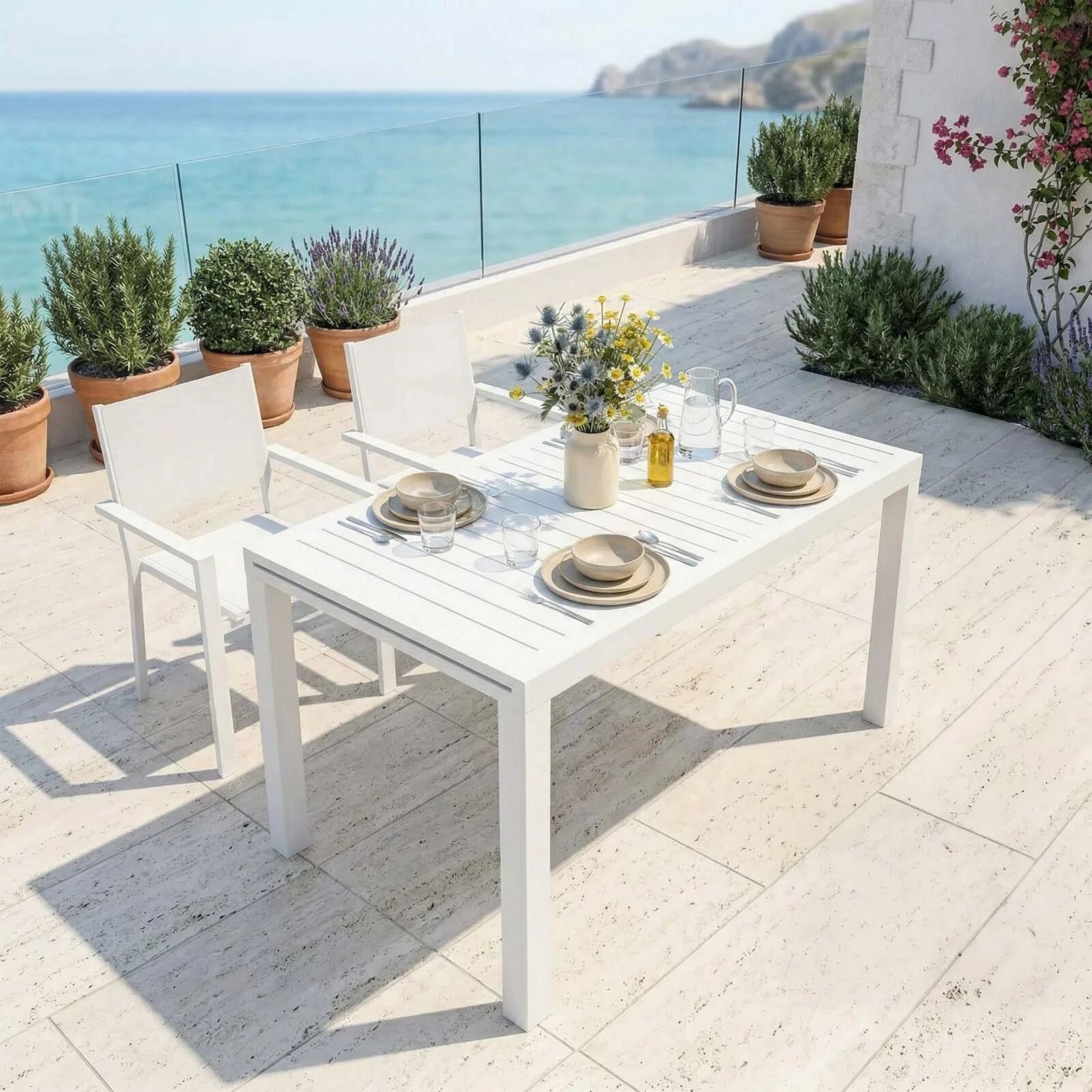 garneroarredamenti Tavolo da giardino allungabile 140/210 cm in alluminio bianco Brezza