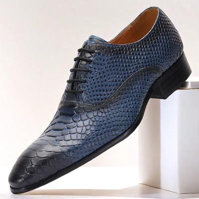 LightInthebox Men's Stylish Navy Crocodile Pattern Leather Oxfords - Distinguished Choice for Kentucky Derby and Executive Functions
