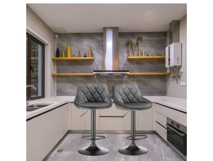 Tabouret de Bar Gris - JEOBEST - 2 Tabouret Bar - Confortable - Velours - L35 x P37 x H105 cm