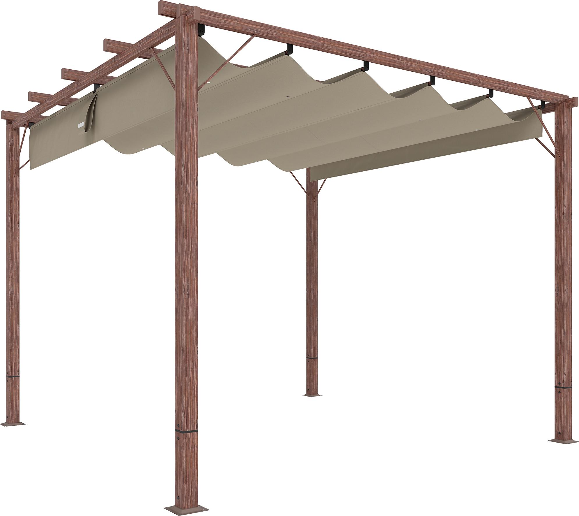 3 x 3 m Garten-Pergola, Verstellbares Terrassendach, Aluminium-Rahmen, UPF30+ Sonnenschutz, Naturholz
