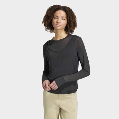 Langarmshirt ADIDAS SPORTSWEAR "SOFT LUX LONGSLEEVE, TRANSPARENT", Damen, Gr. M, schwarz, Obermaterial: 80% Polyester, 20% Lyocell, Rundhals, Shirts Langarmshirt