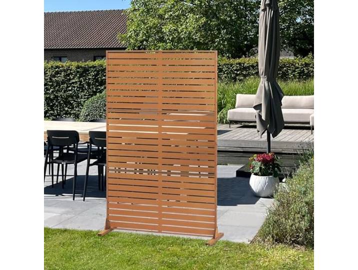 casa.pro Trennwand Nodepp Raumteiler 180 x 120 cm Sichtschutz Outdoor Indoor Raumtrenner Terrasse Balkon Cortenstahl Paravent Edelrost