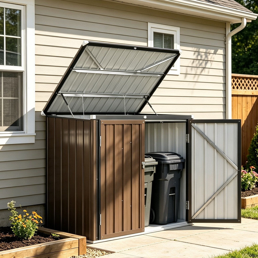 YODOLLA Outdoor Trash Can Storage Shed For 3 Garbage Cans Brown 5'x3'
