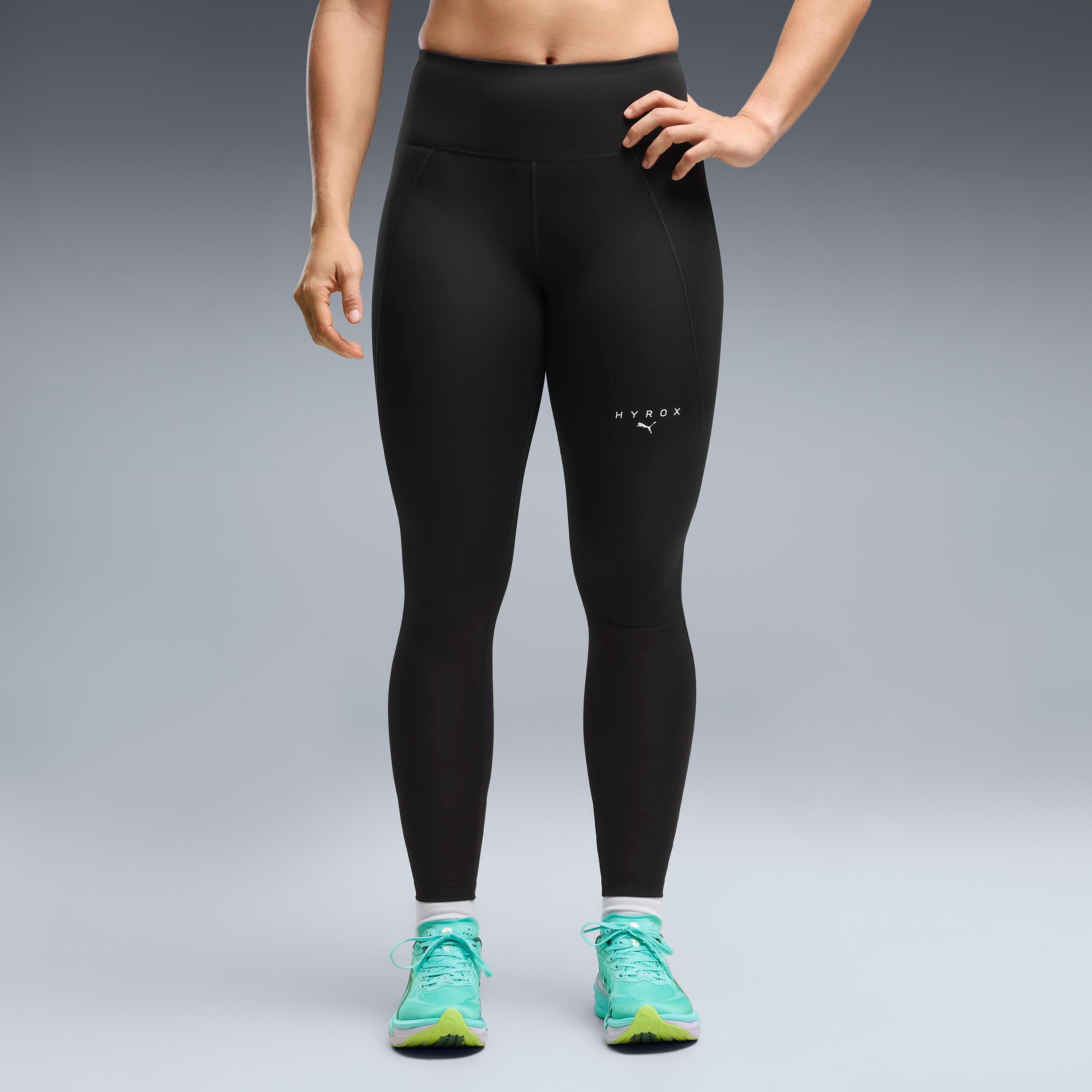 Trainingstights PUMA "W X HYROX TAD ESSENTIAL FL TIGHT", Damen, Gr. L, N-Gr, schwarz (puma schwarz), Interlock, Obermaterial: 85% Polyester, 15% Elasthan, schmal normal, Hosen Trainingstights, schmale Passform, für Fitness-Workout, sportlicher Stil puma s