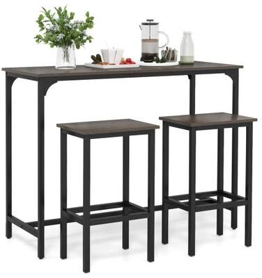 "Costway Industrial 3-Piece 47.5"" Counter-Height Dining Table and 2 Bar Stools-Gray"