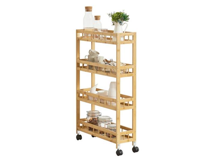 [en.casa] Servierwagen Pyhäjoki, Naturfarben, Kunststoff, Bambus, 60x96x18 cm, Esszimmer, Servierwagen