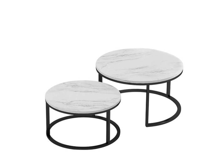 Couchtisch 2er Set Beistelltisch Rund, Schwarz, Metall, rund, 80x45x80 cm, Wohnzimmer, Wohnzimmertische, Couchtische