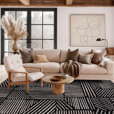 World Rug Gallery Contemporary Boho Stripes Black Area Rug
