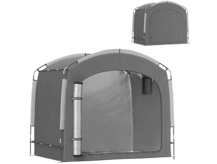 Outsunny Fahrradgarage Fiberglas Oxford-Gewebe Dunkelgrau, 150x195x220 cm, Gartenzubehör, Carports
