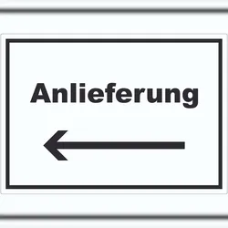 HB-Druck Anlieferung Aufkleber mit Text und Richtungspfeil links Annahme waagerecht A9 (37x52mm)