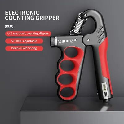 Healfit Counter Electronic Hand Grip Exerciser, Adjustable Strength Trainer With LCD Counter, Forearm Muscle Recovery Fitness Trainer red