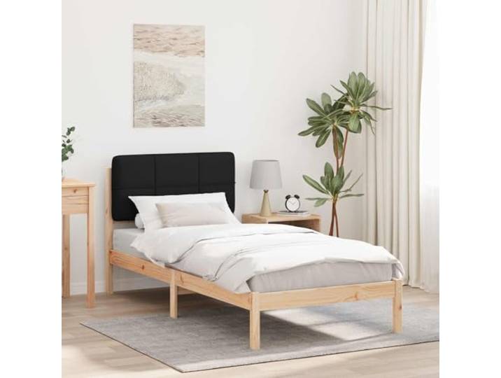 Gepolstertes Kopfteil Massivholz Kiefer Modern Schwarz 75 x 190 cm Bettgestell mit gepolstertem Kopfteil Schwarz 75x190 cm Massivholz Kiefer Plattform Lattenrost Modern Stilvoll