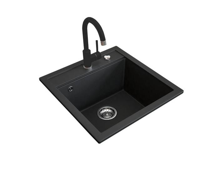 Bergstroem Granitspüle MIT Armatur Schwarz 49 x 50 cm mit Armatur Schwarz, Stein, Rechteckig, 49x19x50 cm, Küchen, Küchenausstattung