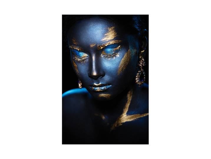 Glasbild „Beauty in Blue & Gold“ 80 x 120 cm Blau, Gold Crea Collection