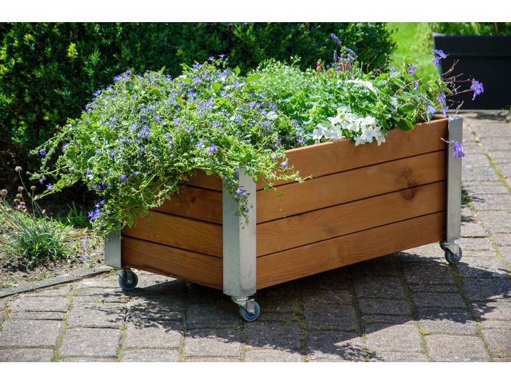 Hochbeet DOBAR Rollfi , braun, B:52cm H:40,5cm T:78cm, Holzwerkstoff, Pflanzgefäße, Hochbeet, FSC-zertifiziertes Kiefernholz, wetterfest lasiert, mit Rollen