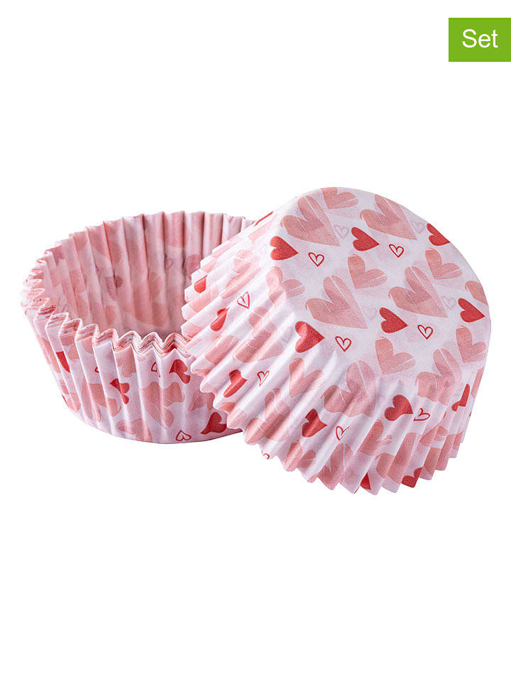 Fackelmann 2er-Set: Muffin-Papierförmchen ''Herzen'' in Weiß/ Rosa/ Rot - 2x 50 Stück - onesize
