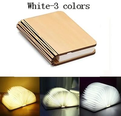 Uplift Picks Rechargeable RGB Folding Wooden Book Lamp For Bedroom Desk Decor Gifts white (3 Colors) 10x8x2.5cm