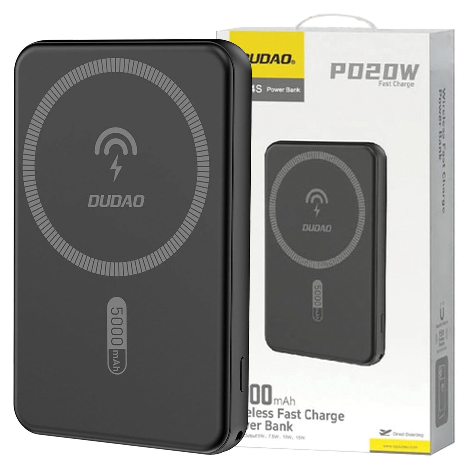 DUDAO Draadloze MagSafe Powerbank 5000mAh met Metalen Adapterring, Wit