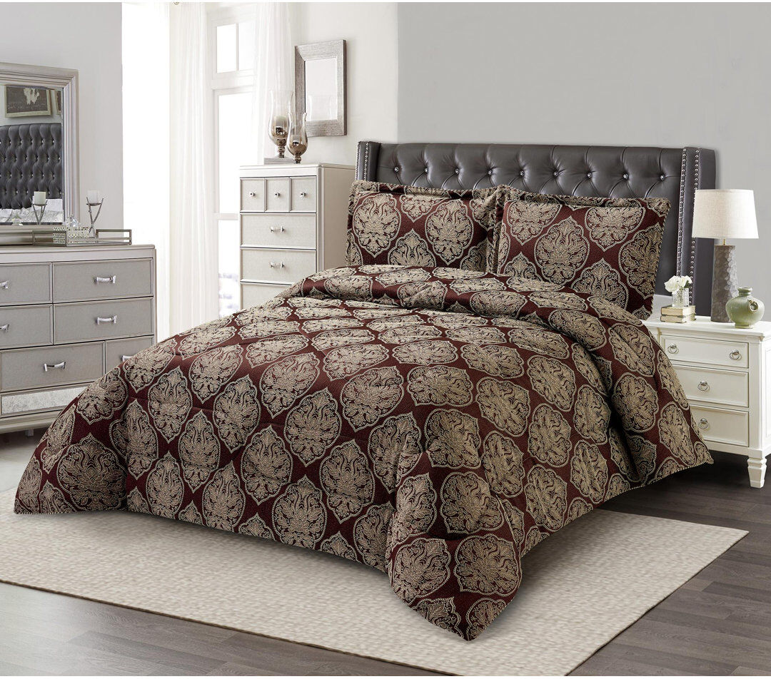 Textile Home Bridal Jacquard Bedspread With Pillow Sham Floral Printed Coverlet, Decorative Luxury All-Season Bedding Brown Double Bedspread