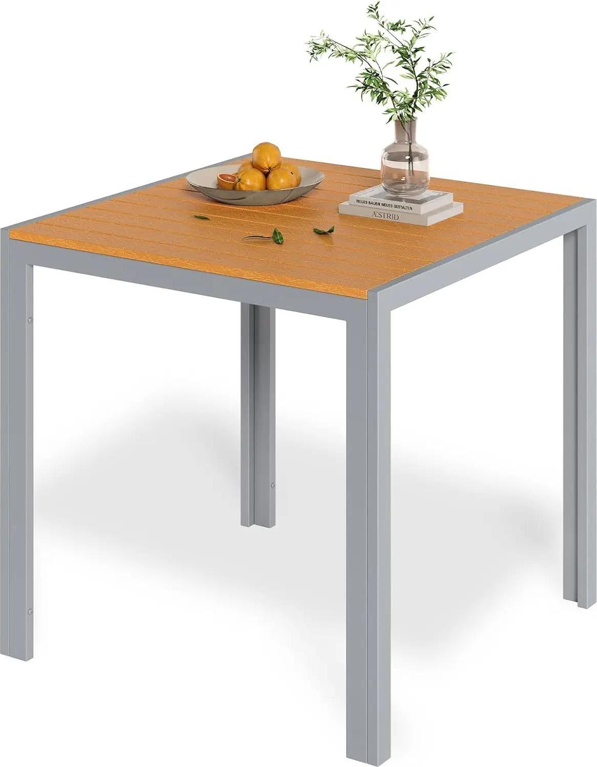 Gartentisch - Outdoor-Esstisch - Quadratisch 75×75×72 cm - Silberner Aluminiumrahmen - WPC-Tischplatte - Witterungs- & hitzebeständig - Für 4 Personen - Dunkelgrau