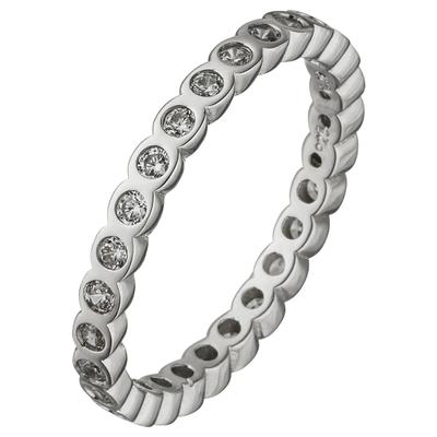 Fingerring JOBO Gr. 50, silber (silber 925), Fingerringe, Damen, 50, Silber 925 (Sterlingsilber), Fingerring, 925 Silber mit Zirkonia rundum