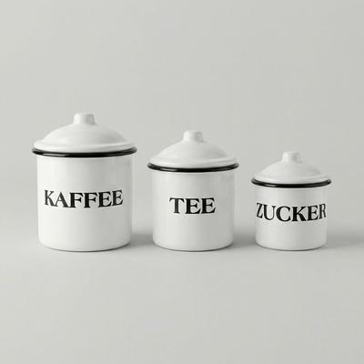 Küchenorganizer-Set AMBIENTE HAUS "Emailliert - Tee, Kaffee, Zucker", weiß, B:13cm H:16cm L:13cm T:13cm Ø:13cm, Emaille, Küchenhelfer-Sets