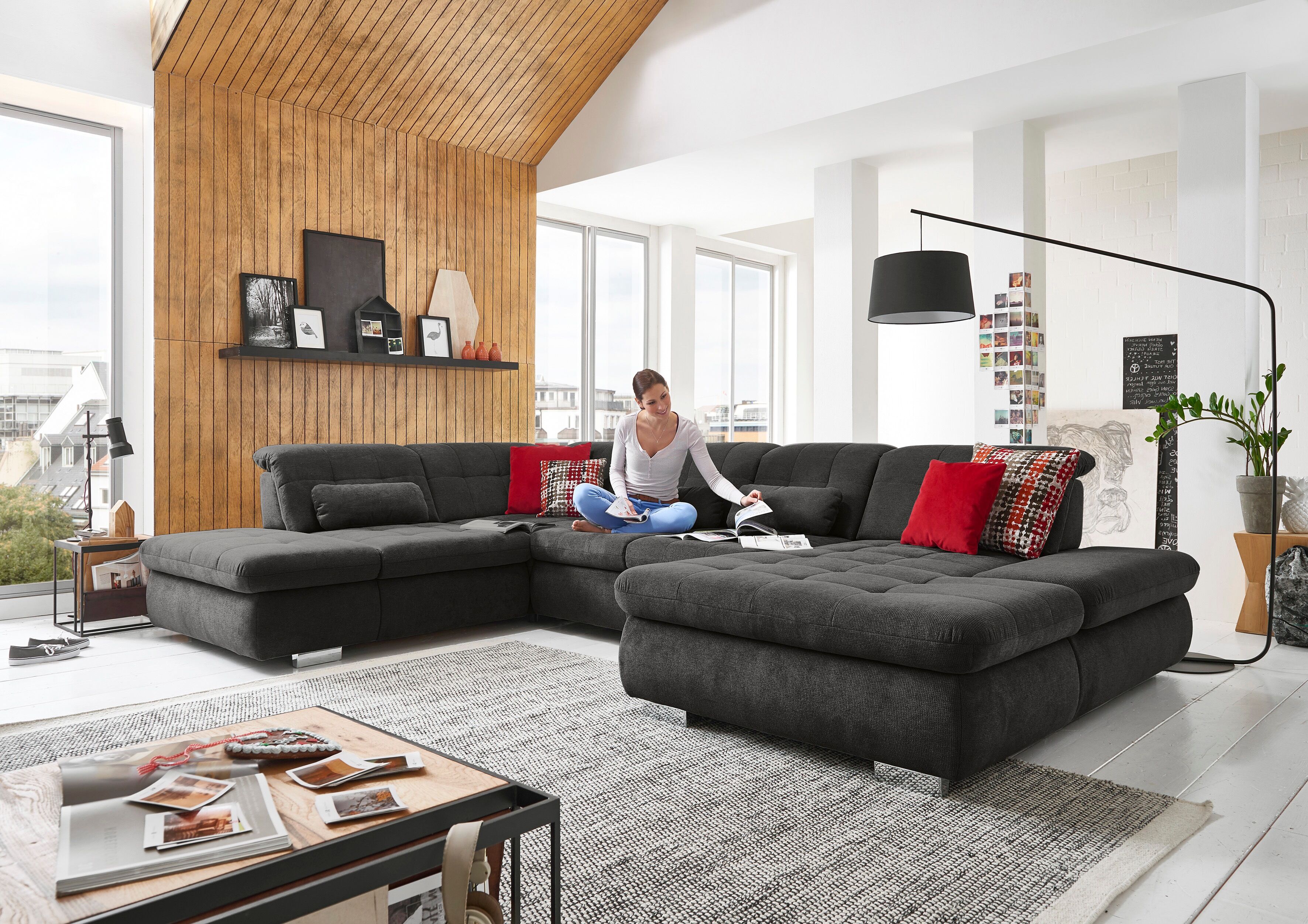 Wohnlandschaft DIE PLANBAR "MP-IN17004 U-Form, Breite 382 cm, mit Federkern-Polsterung", schwarz, B:382cm H:84cm T:260cm, 100% Polyester, Sofas, Wohnlandschaft, Federkern-Polsterung, wahlweise mit Funktionen