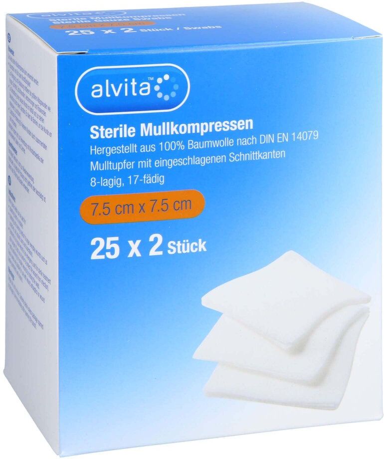 Alvita Ster Mullkom7.5x7.5 25X2stk