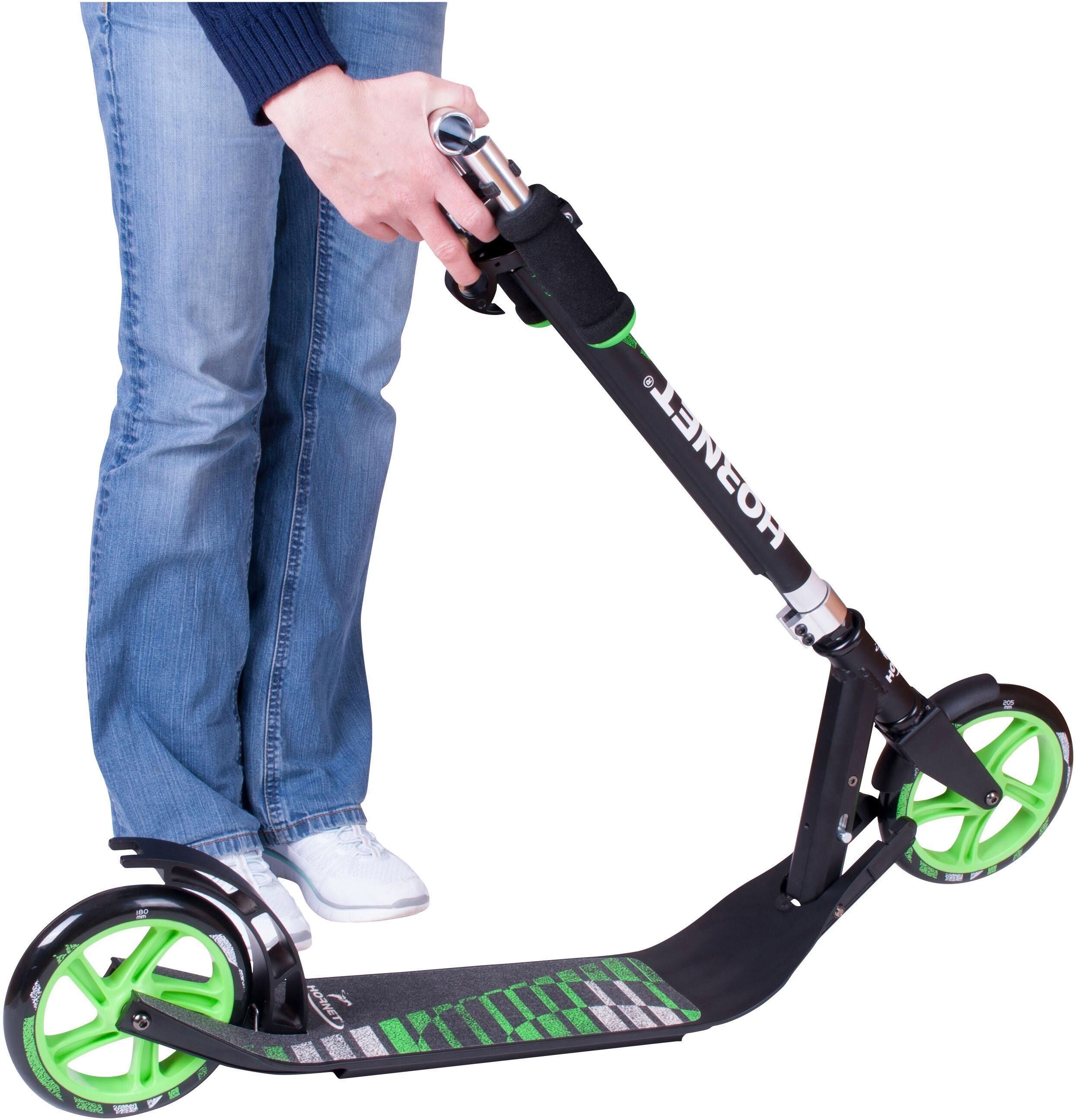 Scooter HUDORA "Hornet CLVR 200", schwarz (schwarz, grün), RollerL:95cm, Scooter, L:95cm