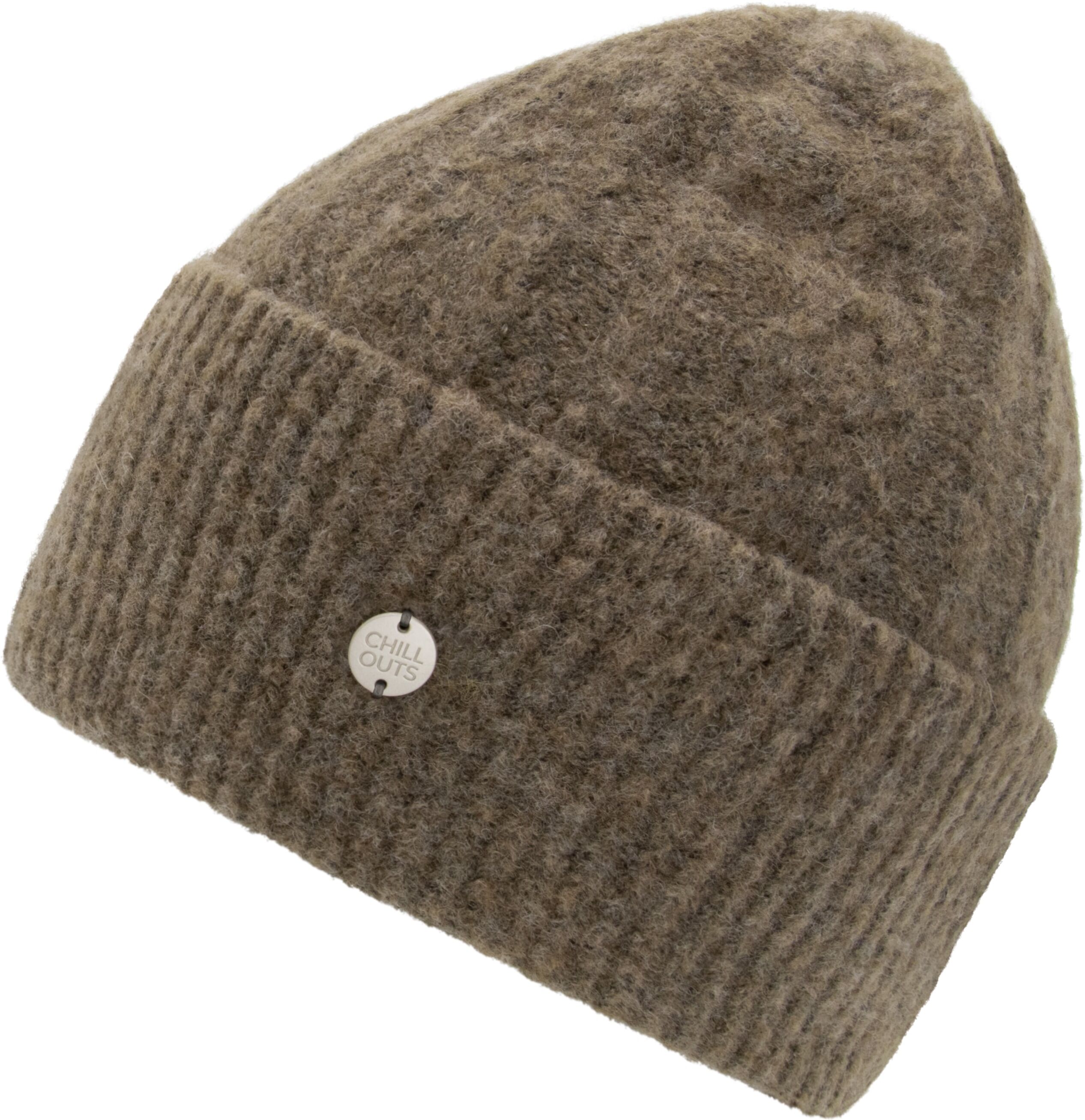 Beanie CHILLOUTS "Zola Hat", braun (schwarz braun), Strick, Obermaterial: 70% Polyester, 15% Polyamid, 10% Wolle, 5% Elasthan, Mützen Beanie, Schicke Beanie mit flauschigem Griff und komfortabler Passform schwarz braun Einheitsgröße