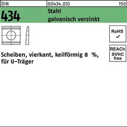 U-Scheibe DIN 434 vierkant keilförmig 13,5 Stahl galv.verz. Neigung 8% 100St.