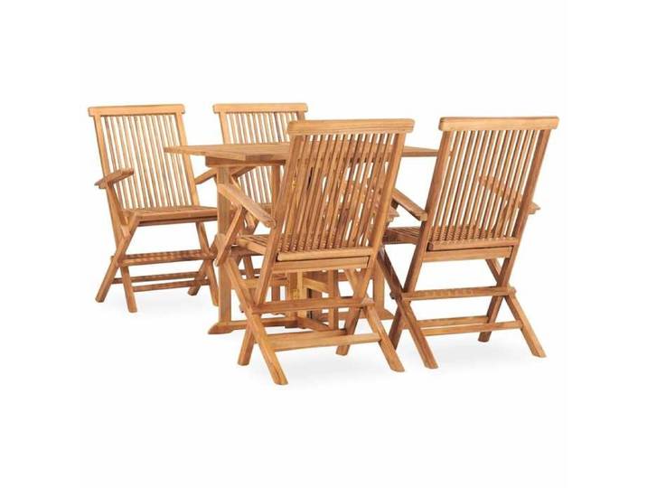 Ensemble Table Chaises Pliable Teck Massif Mobilier Jardin 5 Pièces Terrasse Balcon Extérieur