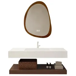 Wandhängendes Badezimmermöbel-Set mit Sinterstein-Waschbecken, Spiegel, Ablagebrett und Ablaufgarnitur 120×55 cm 【C028-120】