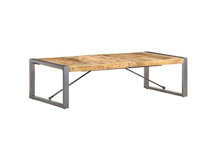 Tmriohed Couchtisch Massivholz Industrial 140x70x40 cm Mangoholz Tisch Stabiler Wohnzimmertisch aus echtem Tropenholz mit grau pulverbeschichtetem Stahlgestell im modernen Industriestil.