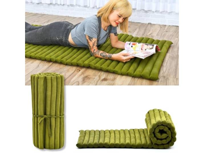 Leewadee Thai Rollmatte 190 x 70 cm Kapok fest Atmungsaktive Faltmatratze für Schlafen, Yoga, Meditation & Massage. Auf Reisen, beim Camping, im Auto oder als Gästebett