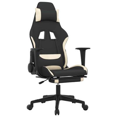 vidaXL Gaming-Stuhl mit Massage & Fußstütze Schwarz und Creme Stoff