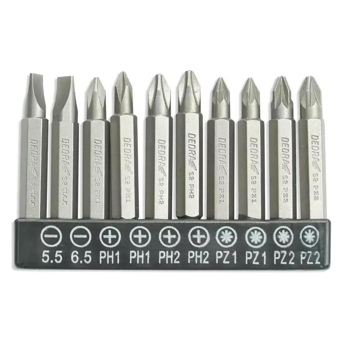 Dedra Bits Set 10 Stück, 50 mm: SL5,5, 6,5, PH1/2 bis 2 Stück, PZ1/2 bis 2 Stück (18A07S12)