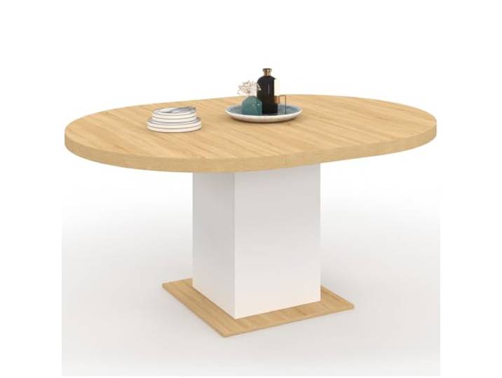 IDMarket - Ausziehbarer runder Esstisch Eden 4-8 Personen Holz und Weiß 120-160 cm