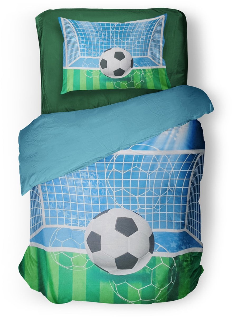 Eleganzzz Kinder Dekbedovertrek Goal - Voetbal - Green - 140 x 220 cm - Micropercal