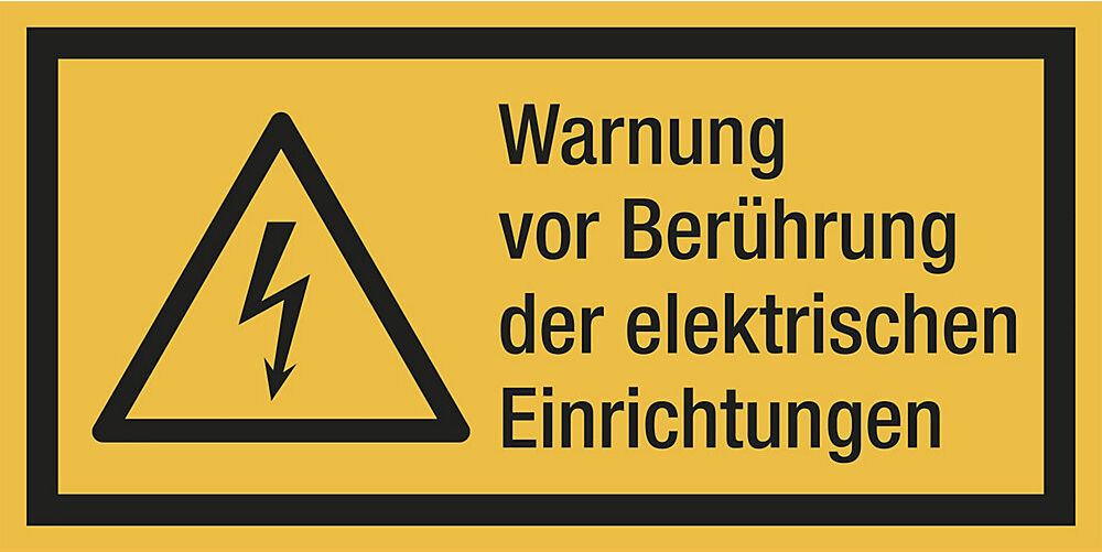 kaiserkraft Kombischilder mit Text für Warnkennzeichen, Warnung vor Berührung der elektrischen Einrichtungen, VE 10 Stk, Folie, LxH 148 x 74 mm