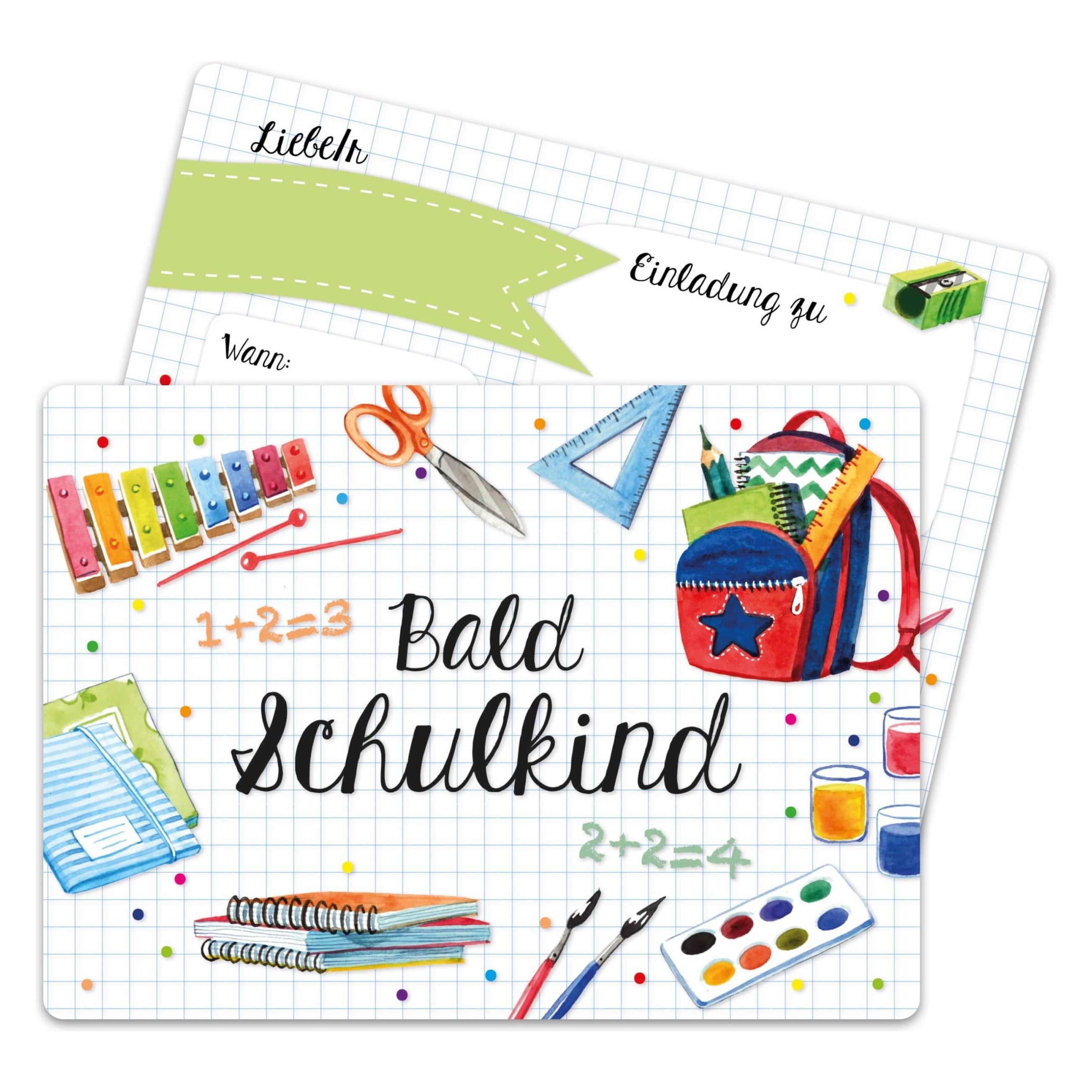 Papierdrachen Einschulung Einladungskarten Set 6 Wasserfarben (13 Stk.) (B224-004-006)