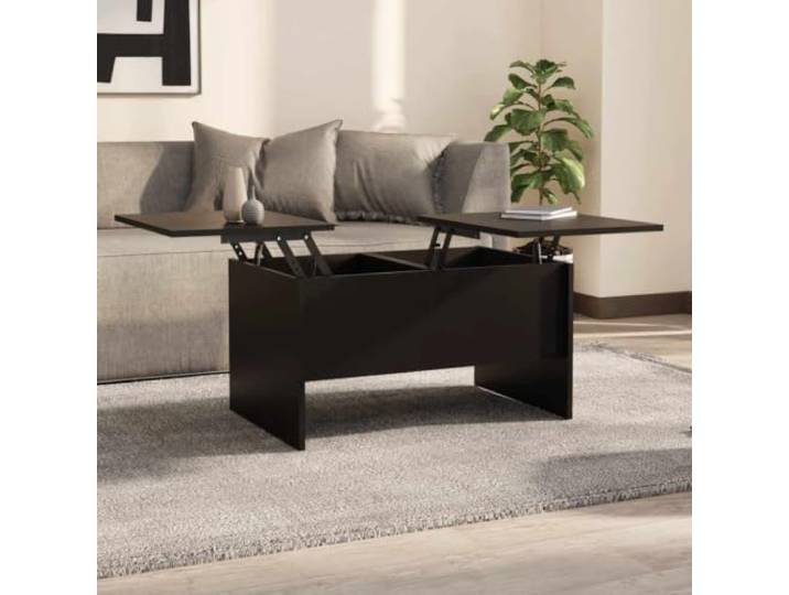 TEKGHUT Couchtisch Schwarz 80x50x42,5 cm Holzwerkstoff mit Stauraum Verstellbare Tischplatte, zwei versteckte Fächer, glatte Oberfläche, robust, stabil, modernes Design