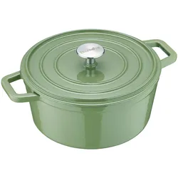 Berndes Bräter Cocotte B.IRON Gusseisen rund 24 cm 3,75 Liter salbeigrün INDUKTION, Pfanne + Kochtopf, Grün, Weiss